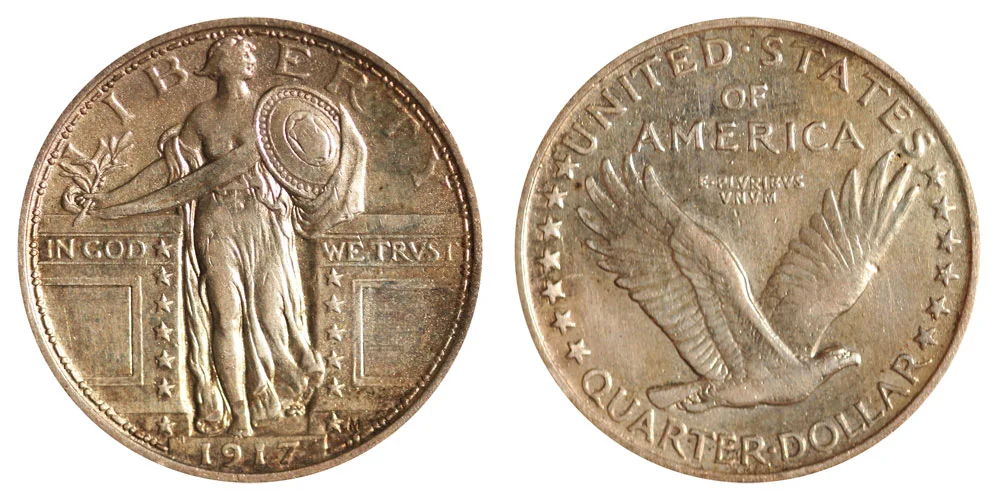 1917 Standing Liberty quarter Full Head vs non-Full Head comparison showing sharp versus flat Liberty head detail