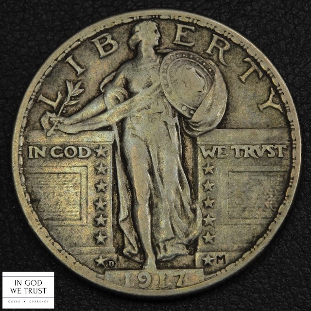 1917-D Standing Liberty Quarter Type 2 Doubled Die Reverse FS-801 showing doubling on eagle wings and E PLURIBUS UNUM lettering