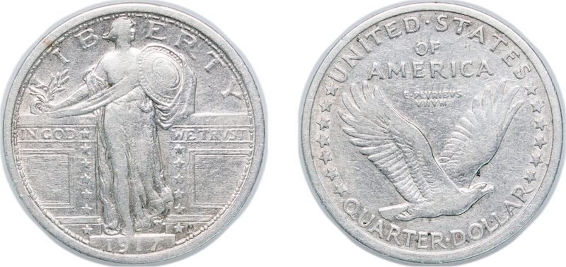 Historical Philadelphia Mint or group of 1917 Standing Liberty quarters in various grades showing typical preservation and wear